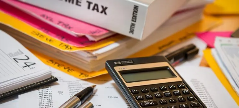 calculator and tax documents