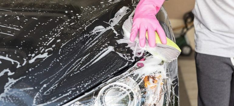 A man washing a car