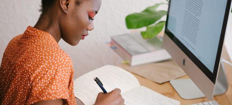 business woman writing