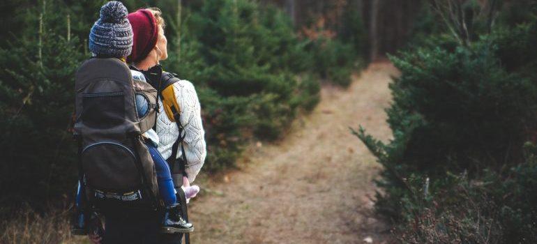 A mother and kid hiking