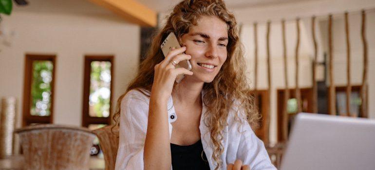 A woman on a phone call