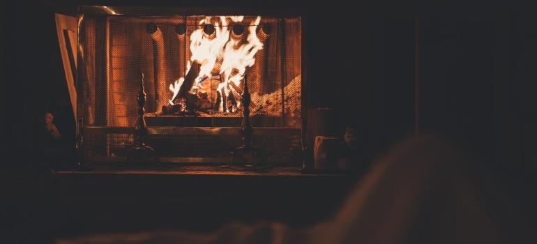 Firewood burning in the fireplace