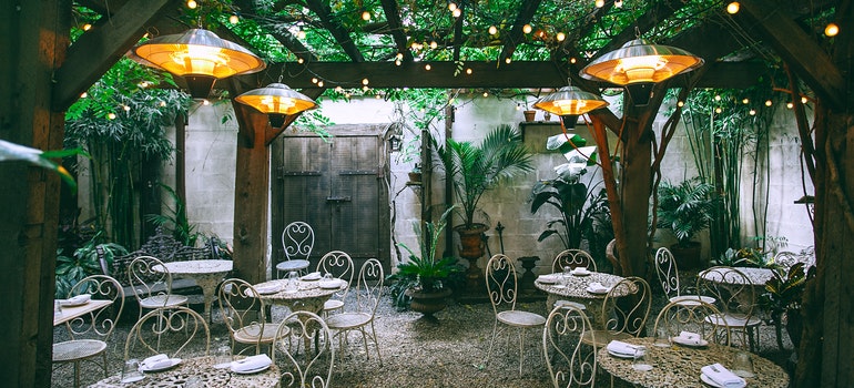 an empty restaurant terrace 