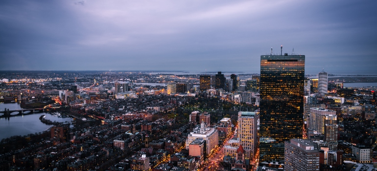 Boston skyline at night, a breathtaking view.