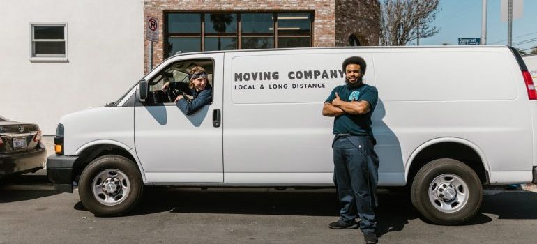 Professional movers with moving van