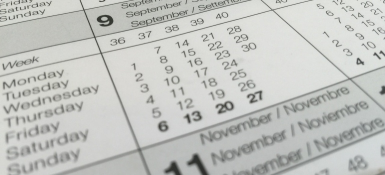 A calendar showing various dates