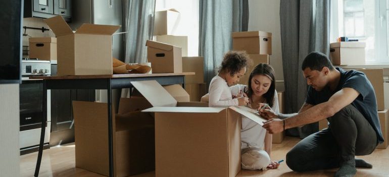 Family packing for the move