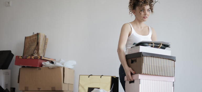 a girl decluttering