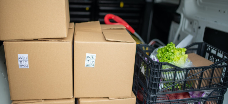 boxes in a van with groceries