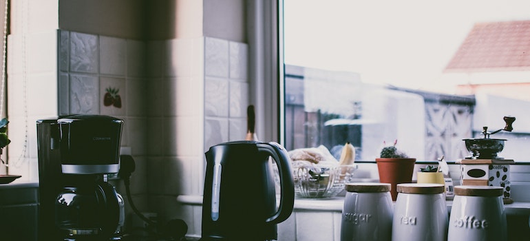 Kitchen counter and a coffee pot