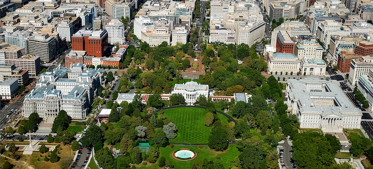 Aerial photo of Washington DC.