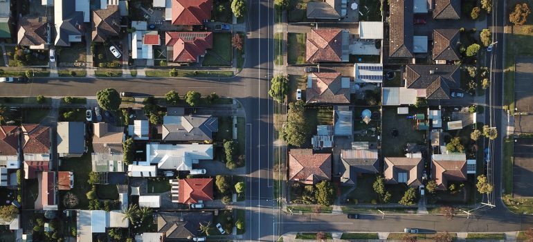 An arial photo of a suburban area