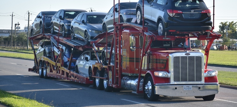 Car carrier truck on the road