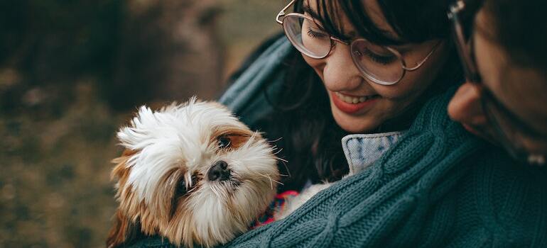 Propietario de un perro havign diversión con su perro en uno de los principales estados de los estados unidos para los dueños de mascotas