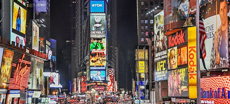 a steet at the Times Square at night