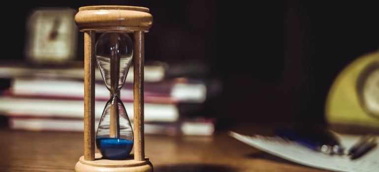 hourglass on a table 