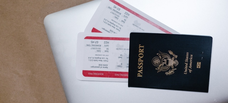 passport with boarding tickets 