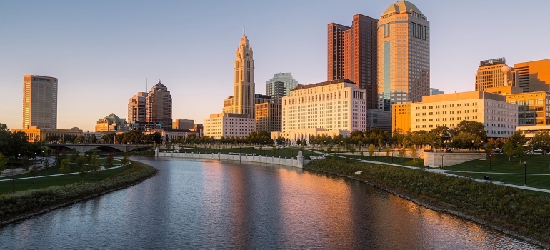 buildings near the body of water 