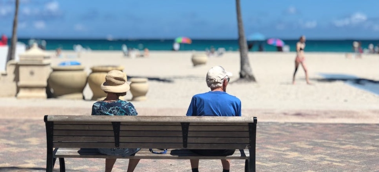 people sitting on a bench