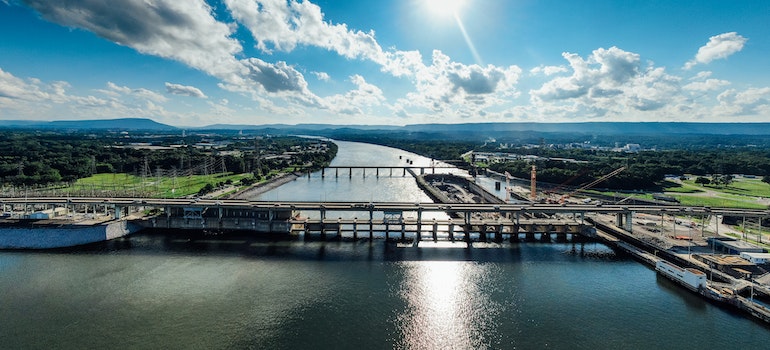 Aerial view of river in Chattanooga