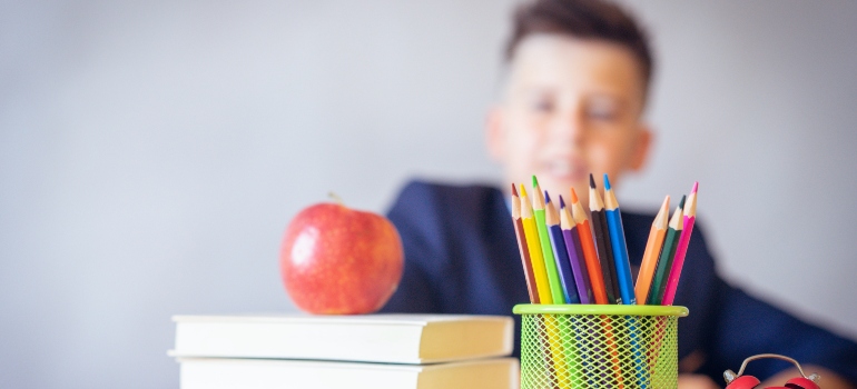 el niño en la escuela que viven en los suburbios de Chicago