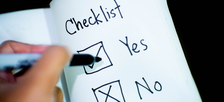 Checklist with yes and no.