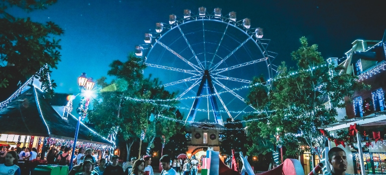 people in an amusement park