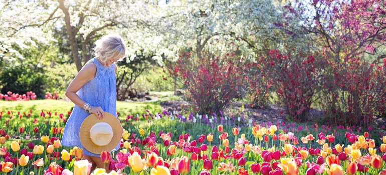 una mujer en un campo de tulipanes en una de las principales ciudades de Texas para los solteros