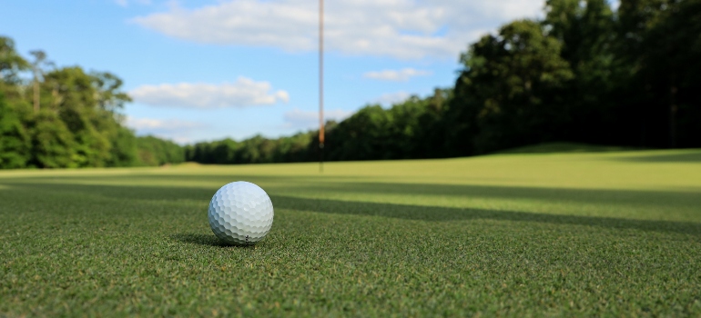 una pelota de golf en un campo de golf